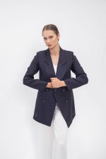 Lacivert Keten Kruvaze Blazer Ceket